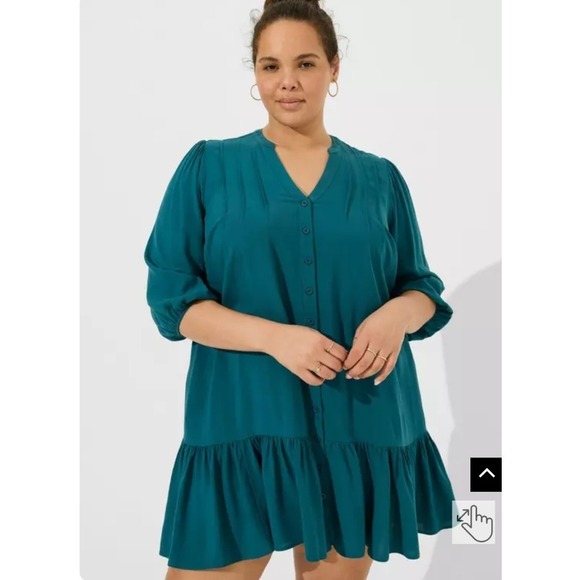 Torrid Mini Rayon Slub 3/4 Sleeve Trapeze Pleat Dress Size 5X - Picture 1 of 11